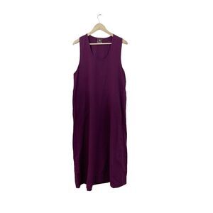 California Drawstrings Medium Maxi Dress Cotton Purple Lagenlook USA Womens